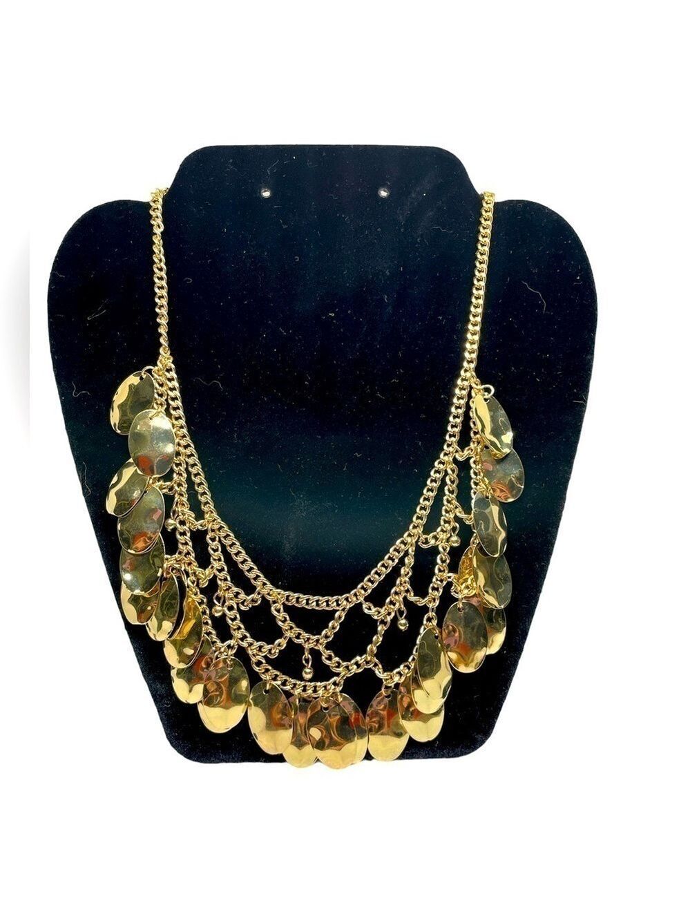 Gold-tone Hammered Disk Necklace 16” w/ 3” Extender NWOT